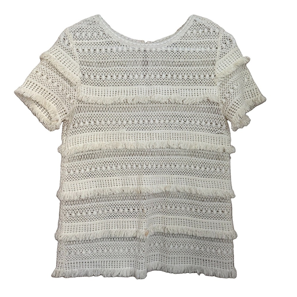 Joie Open Knit Crochet Lace Fringe SS Top Sz XS Cotton Boho Festival Cottagecore